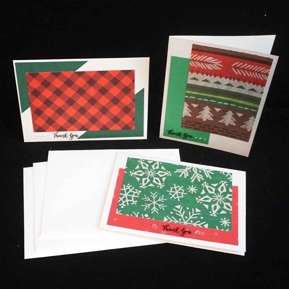Set of 3 Thank You Cards White with County Print Handmade Greeting Note Cards